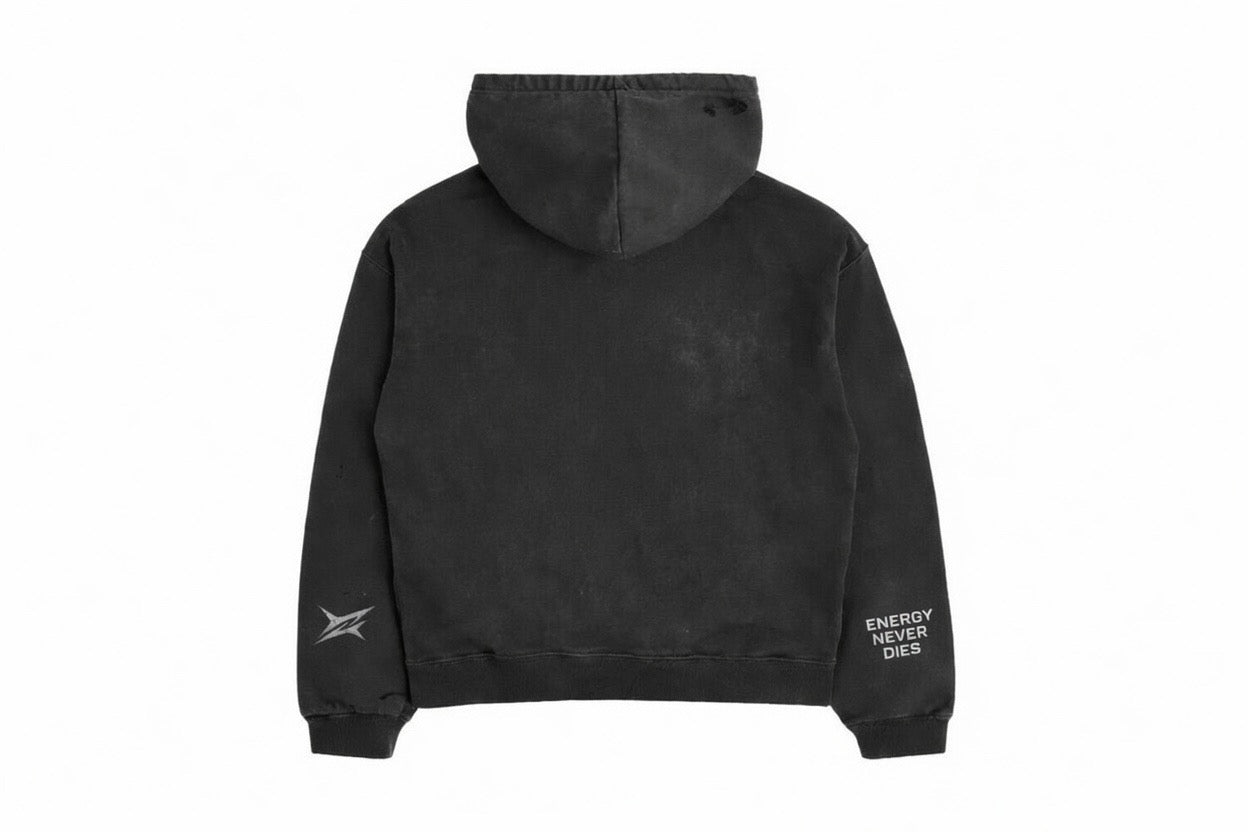 PXWER Athletes Distressed ZipUp Hoodie Vintage Wash Black