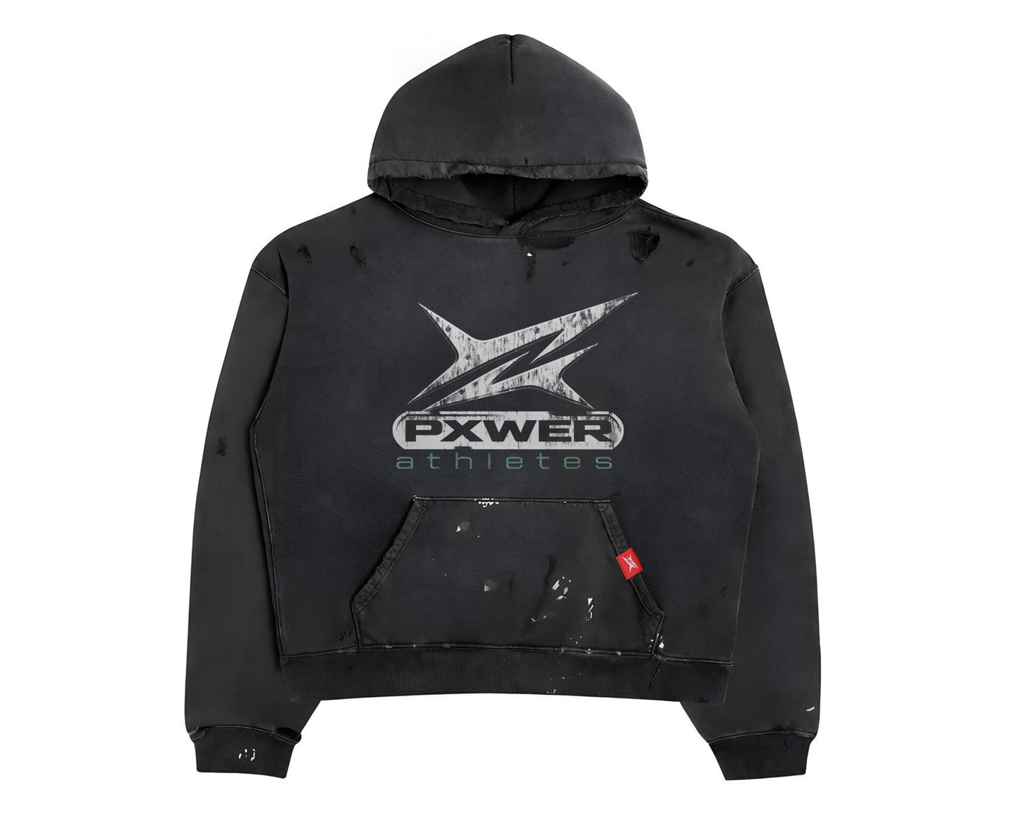 PXWER Athletes Distressed Pull-Over Hoodie Vintage Wash Black
