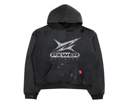 PXWER Athletes Distressed Pull-Over Hoodie Vintage Wash Black