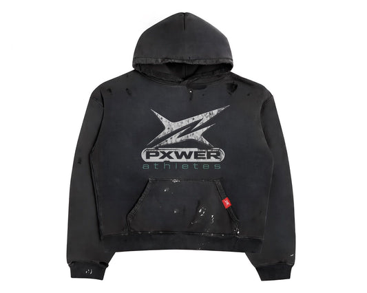 PXWER Athletes Distressed Pull-Over Hoodie Vintage Wash Black