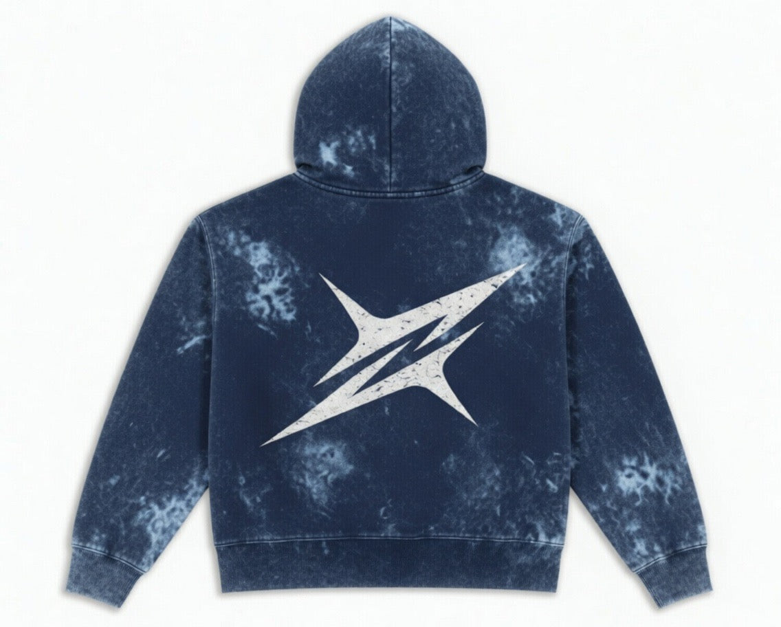 PXWER Zip-Up Acid Wash Hoodie - Navy