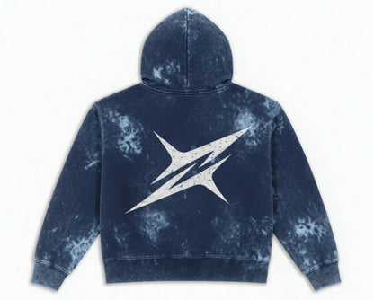 PXWER Zip-Up Acid Wash Hoodie - Navy