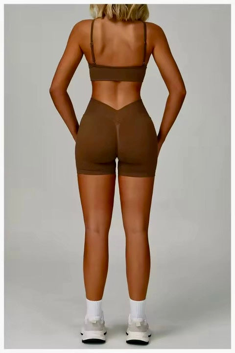 Brown Pxwer Butt Lifting V-Back Short Set