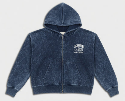 PXWER Zip-Up Acid Wash Hoodie - Navy