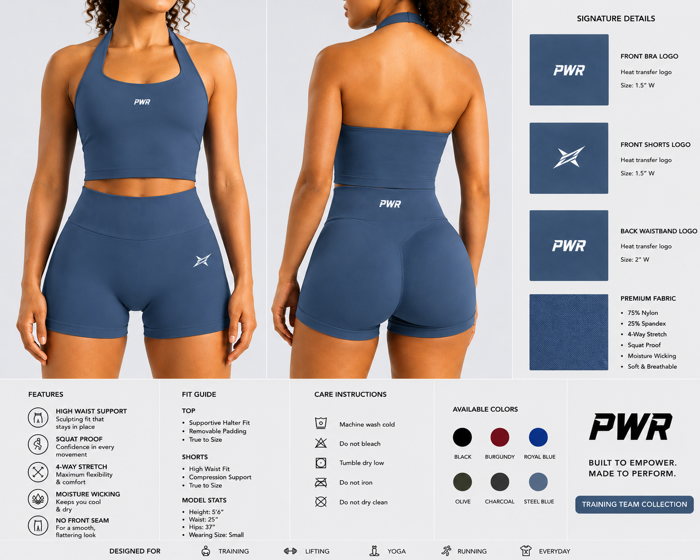 PWR Training Team Collection - Signature Halter Top & High-Waisted Shorts Set