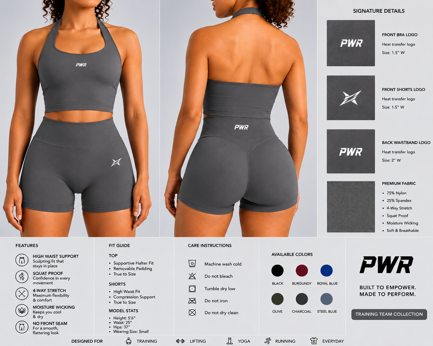 PWR Training Team Collection - Signature Halter Top & High-Waisted Shorts Set