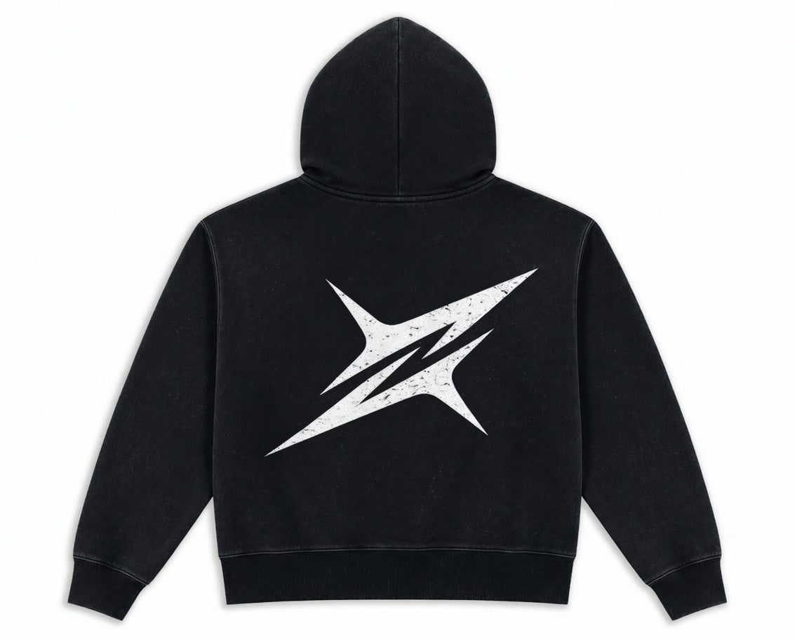 PXWER Los Angeles Sports Division Acid Wash Zip-Up Hoodie - Black