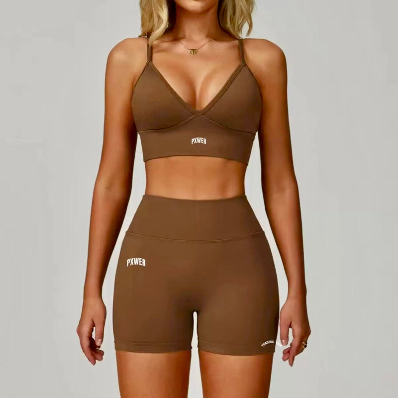 Brown Pxwer Butt Lifting V-Back Short Set
