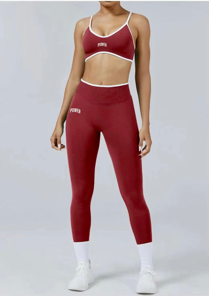Burgundy Leggings Pxwer Butt Lifting Set